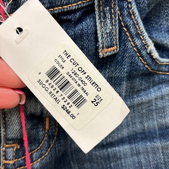 NWT Current/ Elliott The Cut Off Stiletto Jeans Dakota w/Tribal Design 25 - Picture 8 of 9